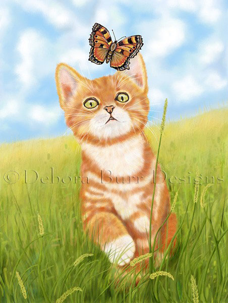 Kitten chasing butterfly